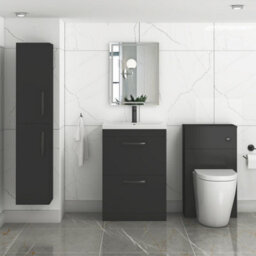 Royal Bathrooms Turin 600mm Floor Standing Vanity Unit Matt Black 2 Drawer Mid-Edge Basin With Matt Black Handles - thumbnail 4