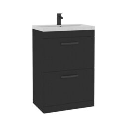 Royal Bathrooms Turin 600mm Floor Standing Vanity Unit Matt Black 2 Drawer Mid-Edge Basin With Matt Black Handles - thumbnail 6