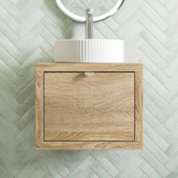 Affine 500mm Countertop Bathroom Vanity Unit Fluted Basin Sink Wall Hung Soft Close Oak - thumbnail 1