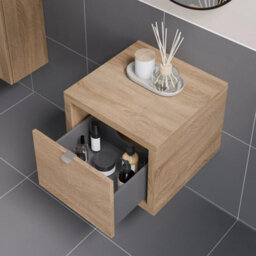 Affine 500mm Countertop Bathroom Vanity Unit Fluted Basin Sink Wall Hung Soft Close Oak - thumbnail 3