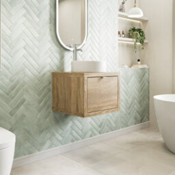 Affine 500mm Countertop Bathroom Vanity Unit Fluted Basin Sink Wall Hung Soft Close Oak - thumbnail 2