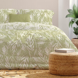Copenhagen Home Laura Duvet Cover Set Scandi Leaf Design Green (Single) - thumbnail 2