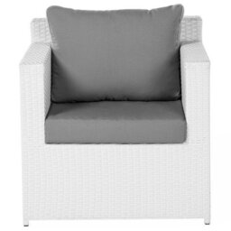 Beliani Garden Lounge Set With Table And Ottoman 6 Seater Roma Pe Rattan White - thumbnail 8