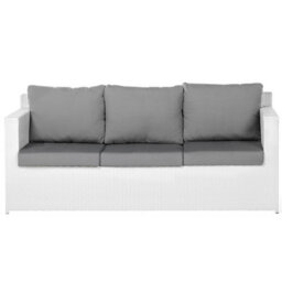 Beliani Garden Lounge Set With Table And Ottoman 6 Seater Roma Pe Rattan White - thumbnail 6