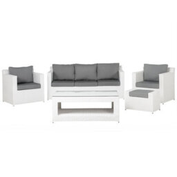 Beliani Garden Lounge Set With Table And Ottoman 6 Seater Roma Pe Rattan White - thumbnail 1