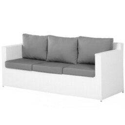 Beliani Garden Lounge Set With Table And Ottoman 6 Seater Roma Pe Rattan White - thumbnail 4