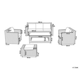 Beliani Garden Lounge Set With Table And Ottoman 6 Seater Roma Pe Rattan White - thumbnail 3
