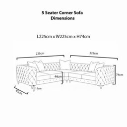 Sofaya Monaco 5 Seater Grey Chesterfield Corner Chaise Sofa Velvet L Shaped - Deep Buttoned Upholstery Couch - thumbnail 5