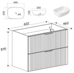 Impact Furniture Bathroom Cabinets 600mm Vanity Unit With Sink Oak Effect Worktop Tallboy Wall Storage White Ribbed Fluted Furniture Set Adel - thumbnail 8