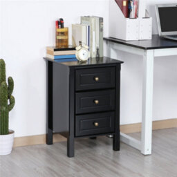 Yaheetech Black 3-Drawer Bedside Table Modern Style - thumbnail 1