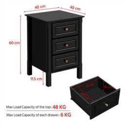 Yaheetech Black 3-Drawer Bedside Table Modern Style - thumbnail 4