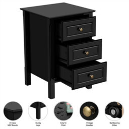 Yaheetech Black 3-Drawer Bedside Table Modern Style - thumbnail 5