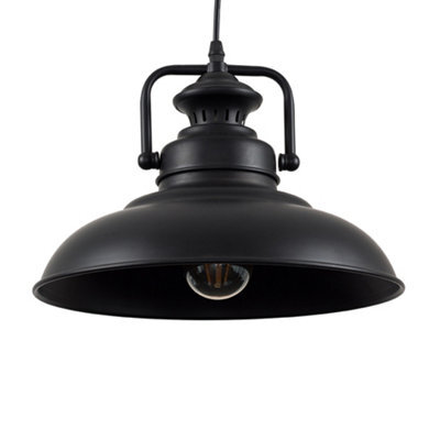 Valuelights Duomo Industrial Style Matt Black Metal Ceiling Pendant Light Fitting - image 1