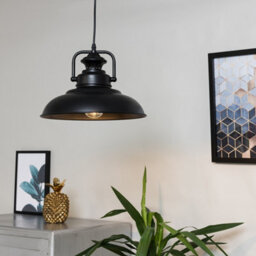 Valuelights Duomo Industrial Style Matt Black Metal Ceiling Pendant Light Fitting - thumbnail 5