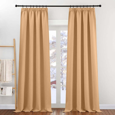Oxford Homeware Plain Beige 230Gsm Blackout Curtain Thermal Insulated Pencil Pleat For Living Room Curtain Pair (W)228Cmx(L)228Cm - image 1