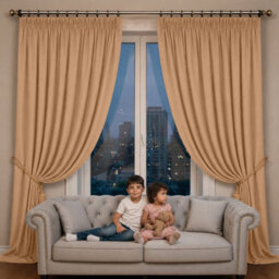 Oxford Homeware Plain Beige 230Gsm Blackout Curtain Thermal Insulated Pencil Pleat For Living Room Curtain Pair (W)228Cmx(L)228Cm - thumbnail 7