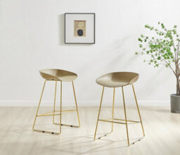 Furniturebox Set Of 2 Harper Taupe Scandinavian Inspired Molded Plastic Counter Stools With Gold Metal Legs - thumbnail 2