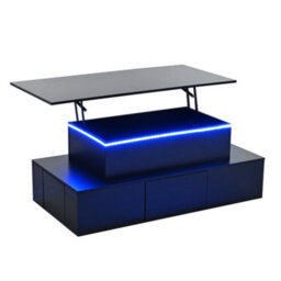 Abrihome Black Liftable Coffee Table With 4 Drawers, Led Lighting & Hidden Storage, Sofa Table, Coffee Table, Living Room Table, Mdf - thumbnail 7