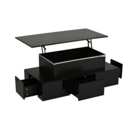 Abrihome Black Liftable Coffee Table With 4 Drawers, Led Lighting & Hidden Storage, Sofa Table, Coffee Table, Living Room Table, Mdf - thumbnail 8