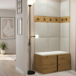 Orion I Hallway Set Artisan Oak Shoe Cabinet Hangers White Panels