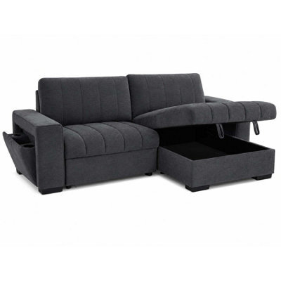 Furnishings For Less UK Frankie Grey Universal Corner Sofa Bed With Storage Usb & Cupholder - image 1