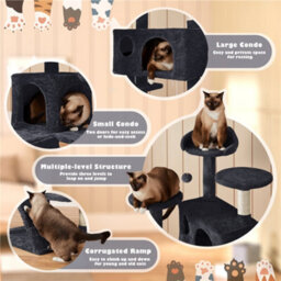 Yaheetech 137Cm Cat Tree Tower With Scratching Posts - Black - thumbnail 6