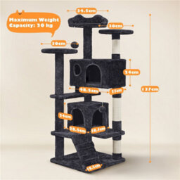 Yaheetech 137Cm Cat Tree Tower With Scratching Posts - Black - thumbnail 3