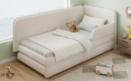 Btm Upholstered Bed, 3Ft Single Bed 90X190Cm With A Drawer At The Footboard, With Side Rails On The Bed, Velvet Plywood, Beige - thumbnail 8