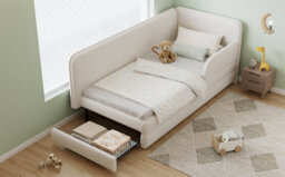 Btm Upholstered Bed, 3Ft Single Bed 90X190Cm With A Drawer At The Footboard, With Side Rails On The Bed, Velvet Plywood, Beige - thumbnail 9