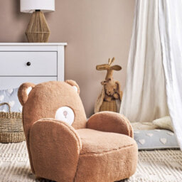 Beliani Kids Bear Armchair With Brown Boucle Upholstery And Rubberwood Legs, Compact (W58 X D62 X H56Cm) - thumbnail 1