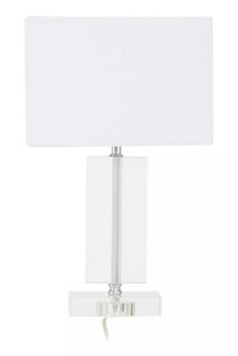 Orsina Rectangular Table Lamp With Crystal Base, Chrome Finish Metal Tube Table Lamp With White Fabric Shade - image 1