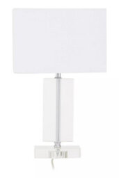 Orsina Rectangular Table Lamp With Crystal Base, Chrome Finish Metal Tube Table Lamp With White Fabric Shade