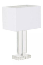 Orsina Rectangular Table Lamp With Crystal Base, Chrome Finish Metal Tube Table Lamp With White Fabric Shade - thumbnail 2