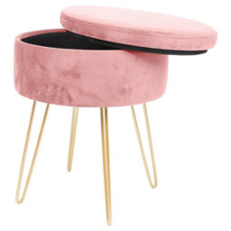 Harbour Housewares 2X Velvet Storage Footstools - Round Modern Dressing Table Footstool Vanity Seat Chair - 45 X 36Cm Pink/gold - thumbnail 4