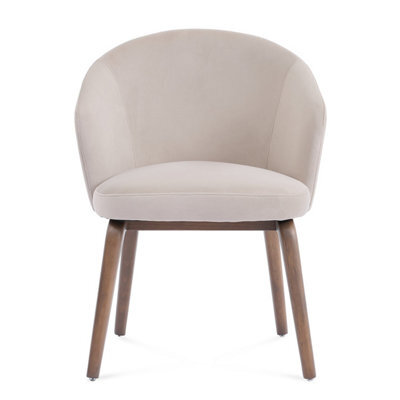 Woodmere Beige Velvet Dining Chair With Walnut Effect Ash Solid Wood Frame - image 1