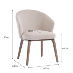 Woodmere Beige Velvet Dining Chair With Walnut Effect Ash Solid Wood Frame - thumbnail 8