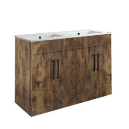 Homestylestore 1210mm Dark Oak Floorstanding Bathroom Vanity Unit Double Basin And Black T Bar Handle - thumbnail 1