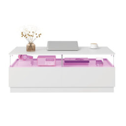 Keepreaper Sleek Modern Coffee Table With Storage And Led Light - thumbnail 3