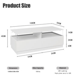 Keepreaper Sleek Modern Coffee Table With Storage And Led Light - thumbnail 5