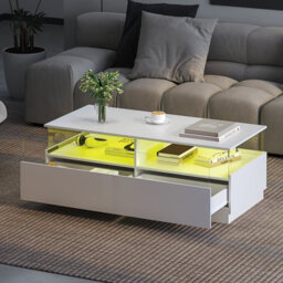 Keepreaper Sleek Modern Coffee Table With Storage And Led Light