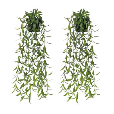 2 Pack 2 - Piece Artificial Hanging Plants, Faux Indoor Wall Decoration Plants, Small Light Green Tea Leaves With White Spray - image 1
