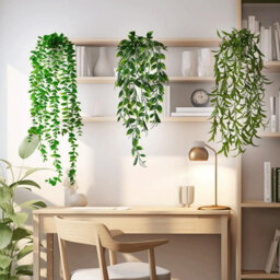 2 Pack 2 - Piece Artificial Hanging Plants, Faux Indoor Wall Decoration Plants, Small Light Green Tea Leaves With White Spray - thumbnail 5