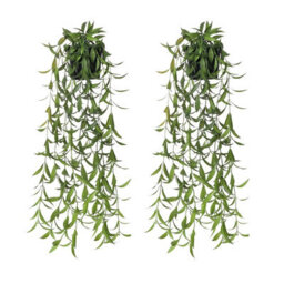 2 Pack 2 - Piece Artificial Hanging Plants, Faux Indoor Wall Decoration Plants, Small Light Green Tea Leaves With White Spray - thumbnail 1