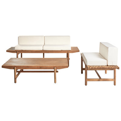 Beliani Garden Lounge Set With Table 3 Seater Giaveno Acacia Wood Off-White - image 1