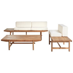 Beliani Garden Lounge Set With Table 3 Seater Giaveno Acacia Wood Off-White - thumbnail 6