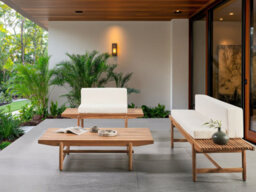 Beliani Garden Lounge Set With Table 3 Seater Giaveno Acacia Wood Off-White - thumbnail 2