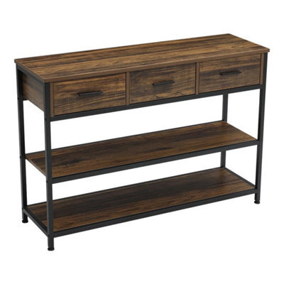3 Drawer Side Table W/ Storage Shelves Industrial Console Hallway Table - image 1