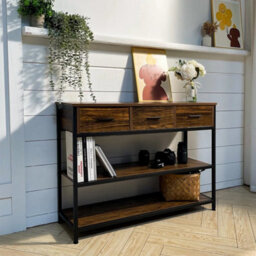 3 Drawer Side Table W/ Storage Shelves Industrial Console Hallway Table - thumbnail 5
