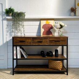 3 Drawer Side Table W/ Storage Shelves Industrial Console Hallway Table - thumbnail 4