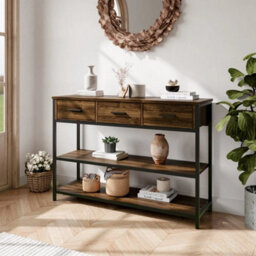 3 Drawer Side Table W/ Storage Shelves Industrial Console Hallway Table - thumbnail 3
